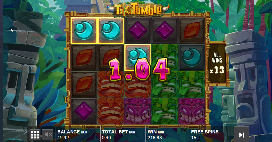 Tiki Tumble slot machine online casino gambling big win