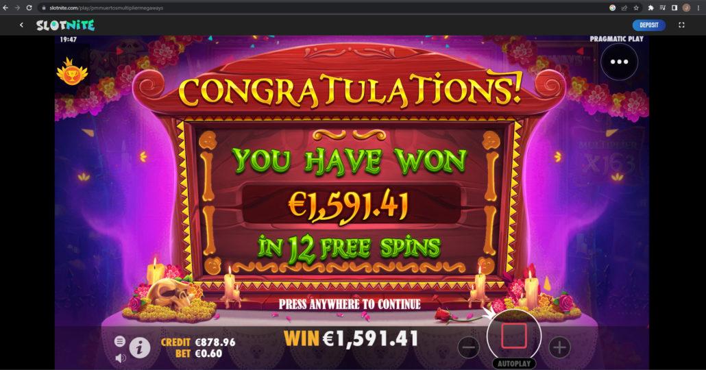 Muertos Multiplier Megaways slot machine online casino gambling big win