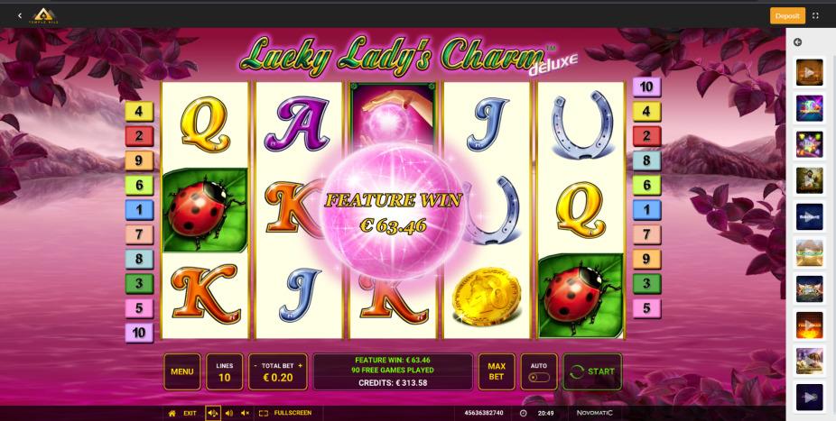 Lucky Lady's Charm deluxe slot machine online casino gambling big win