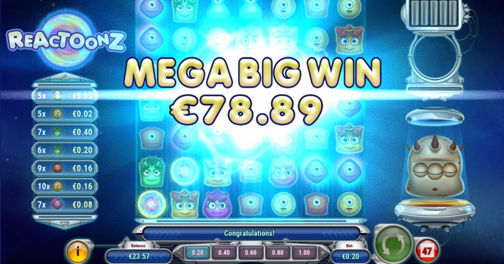 Reactoonz slot machine online casino gambling big win
