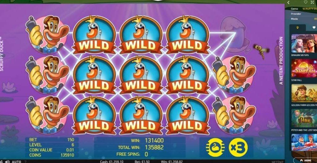 Scruffy Duck slot machine online casino gambling big win